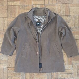 Vintage Hugo Boss Brown Suede Field Jacket Men’s Plaid Lined Casual Coat - As Is